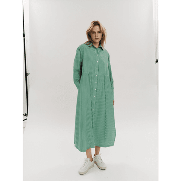 Once Untold Sally Midi Dress Vineyard Green Stripe