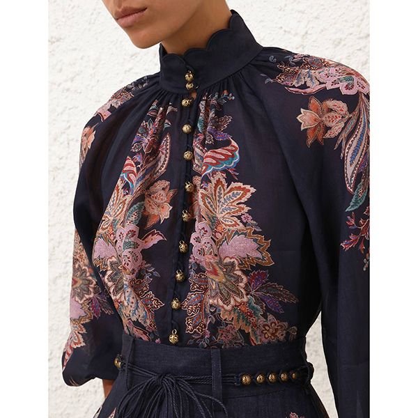 Zimmermann Rhiannon Billow Blouse Navy Multi Paisley