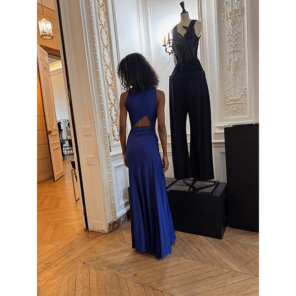 Victoria Beckham Sleeveless Draped Gown Bright Indigo