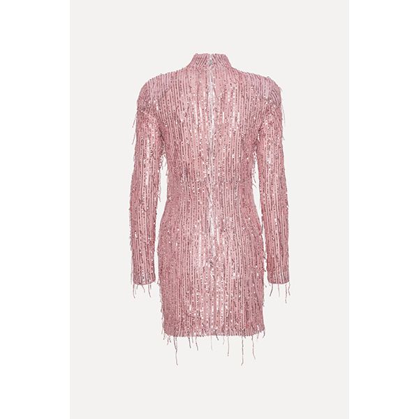 ROTATE Sequin Fringe Mini Dress Peachskin
