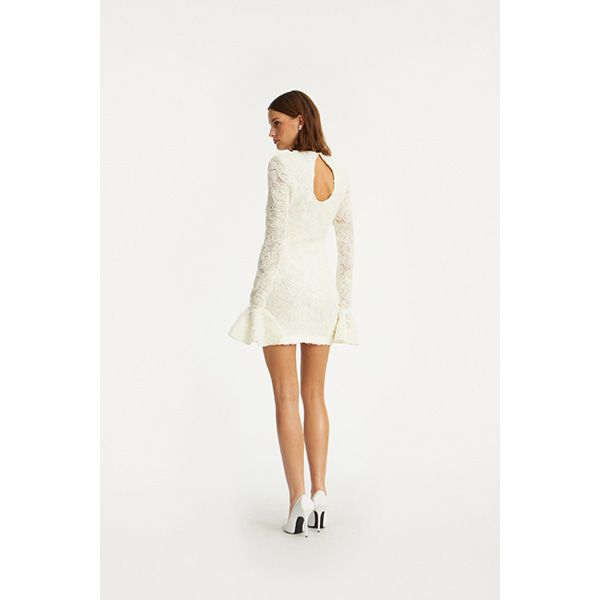 ROTATE Flower Mesh Mini Dress Egret