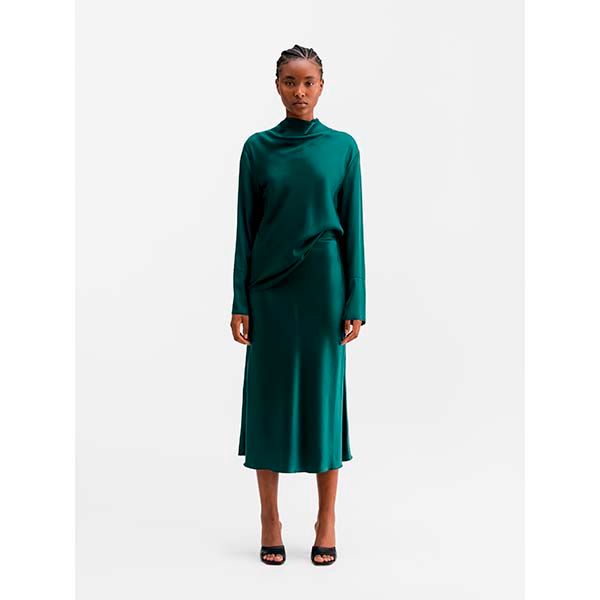 Ahlvar Hana Satin Skirt Dark Emerald