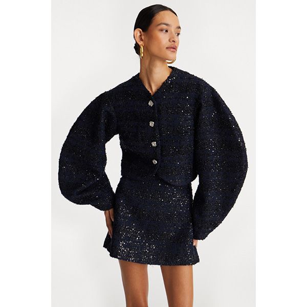 ROTATE Boucle Short Jacket Navy Blazer