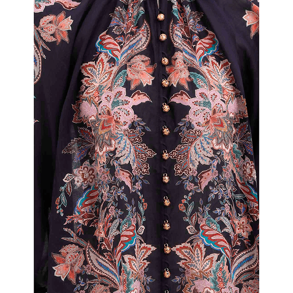 Zimmermann Rhiannon Billow Blouse Navy Multi Paisley