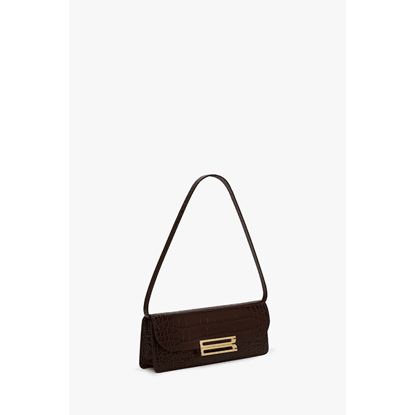 Victoria Beckham Dorian East-West Clutch Dark Brown Croc