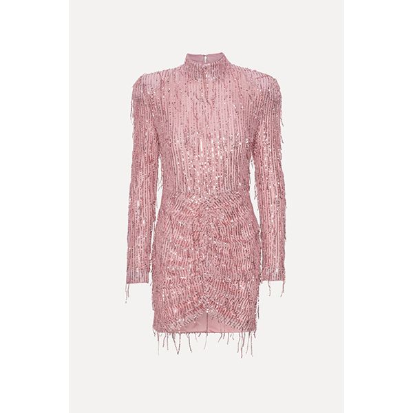 ROTATE Sequin Fringe Mini Dress Peachskin