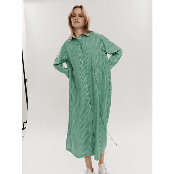 Once Untold Sally Midi Dress Vineyard Green Stripe
