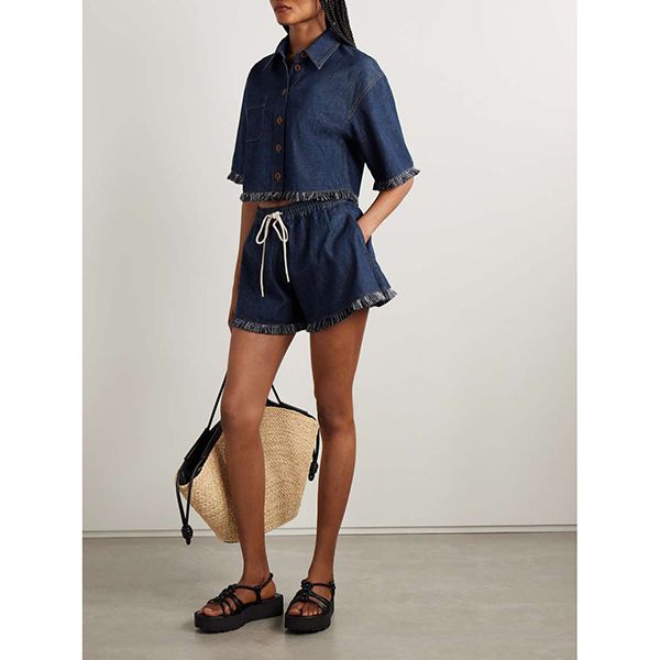Zimmermann Rhiannon Fringe Denim Shirt Atlantic