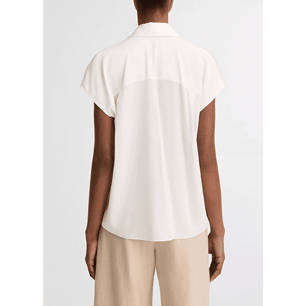 Vince Cap Slv Hidden Plkt Blouse Chalk